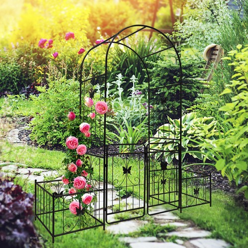 Metal garden arch with gate - garden,